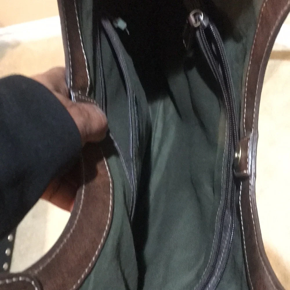 NWOT Nine West Striped Canvas Hobo Tote w/Faux Leather Trim